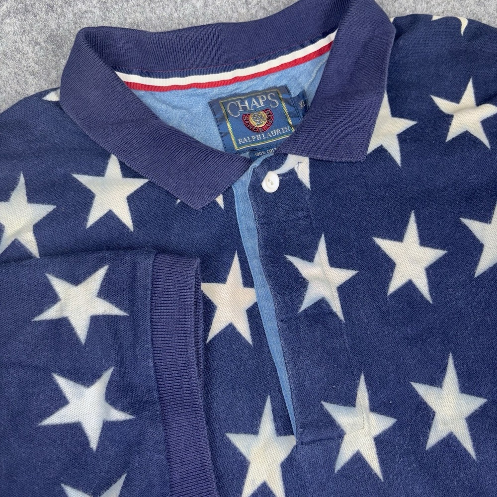 Vintage Chaps Ralph Lauren Polo Shirt Mens Xl Fits L Patriotic Stars America USA